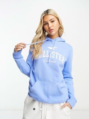 Hollister Pastel Blue Crewneck Hoodie with Logo Sz M